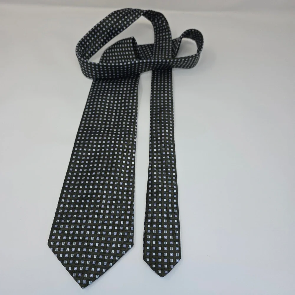 Brooks Brothers Makers‎ Tie Men OS Green Blue Geometric Basketweave Silk Necktie
